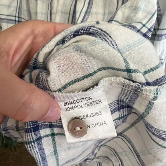 Jodifl Blue White Plaid High Neck Ruffle Cottagecore Academia Blouse Shirt Top - Picture 4 of 8